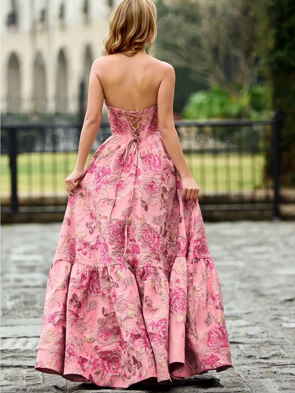 NWT Sherri Hill 57515 Inspired Pink Brocade Ball Gown w/ Pockets - Picture 6 of 10